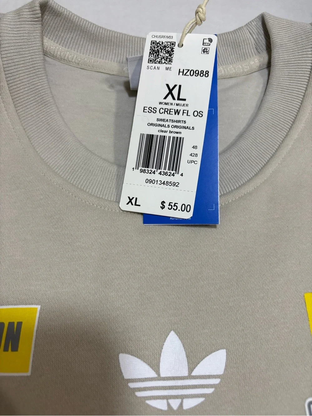 adidas Light Gray Crewneck Sweatshirt with Yellow Logo